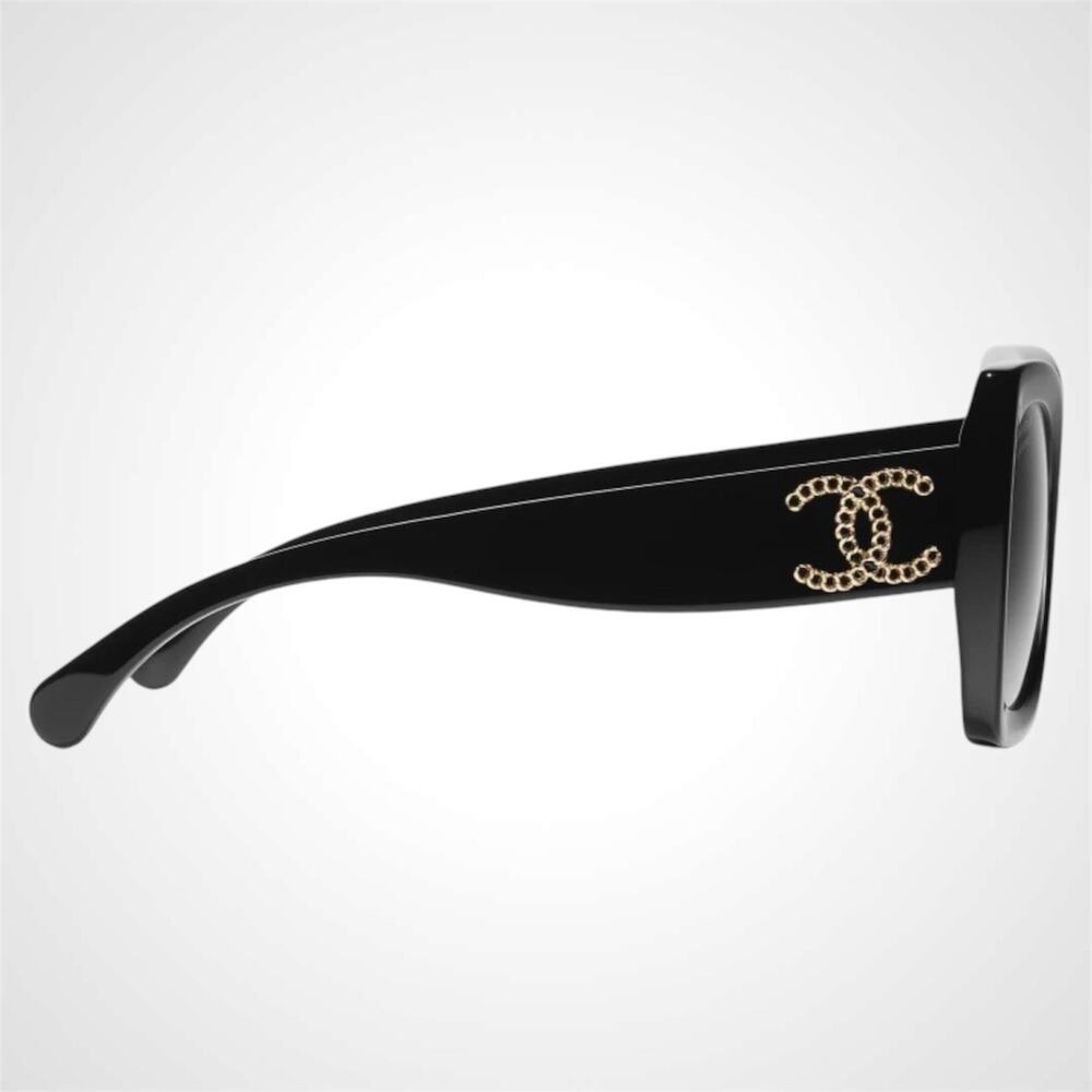 CHANEL Sunglasses Polarized Black Womens New Gold Metal Chain CC - Picture 3 of 5
